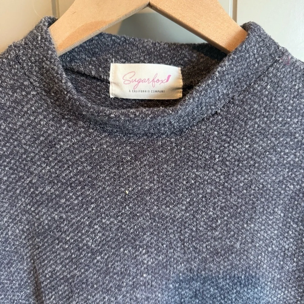 Women’s Twofer Sweater Shirt Top Puff Long Sleeve White Gray Babydoll Knit Small